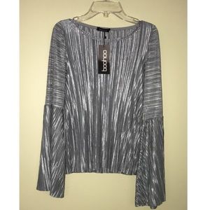 Boohoo Pastel Blue Flared Sleeve Pleated Top